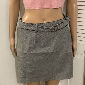 Divided Black & White Houndstooth Mini Skirt with Belt